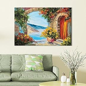 Canvas Wall Art of European Vista Overlooking Water Painting  | 12" x 18"