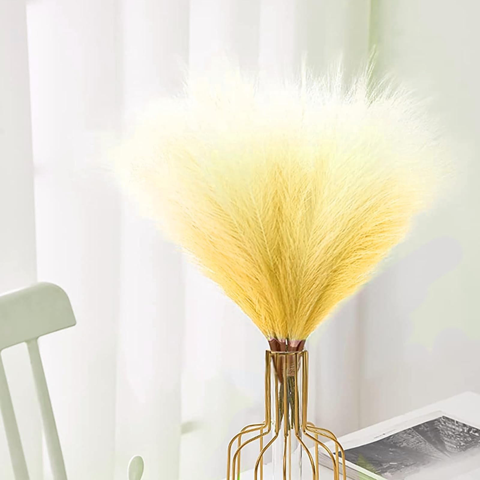 gefire 30 Pieces Dried Pampas Decoracio Yellow Gradient Artificial Pampas Grass 55 cm Dried Flowers Pampas Grass Deco,Fluffy Pampas Grass Home Decoration and for Weddings