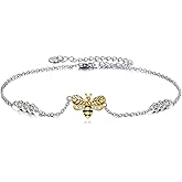 YAFEINI Bee Anklet for Women Sterling Silver Honeycomb Bee Anklet Bracelet Jewelry Gifts