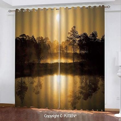Amazon Com Satin Grommet Window Curtains Drapes Nature Idyllic