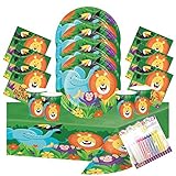 Jungle Safari Party Plates Napkins Cups and Table Cover (Serves-16) - Jungle Safari Party Supplies Pack Deluxe (Bundle for 16)