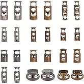 PH PandaHall 24pcs 12 Styles Alloy Toggle Stoppers, Single/Double Hole Spring Loaded Stop Sliding Cord Fastener Locks Buttons for Backpacks Shoelace Replacement Antique Bronze Gunmetal