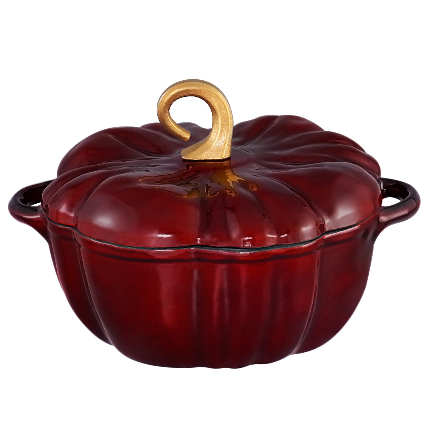 Photo 1 of Flavehc Pumpkin Dutch Oven Pot with Lid 3.3 qt Pumpkin Cast Iron Dutch Oven for Bread Baking Red Enameled Cast Iron Dutch Oven with Handels