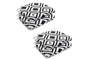 HARBOREST Outdoor Chair Cushions Set of 4 - Round Corner Water Resistant Outdoor Cushions for Patio Furniture - Patio Furniture Cushions with Ties, 17"x16"x2", Black/White Diamond