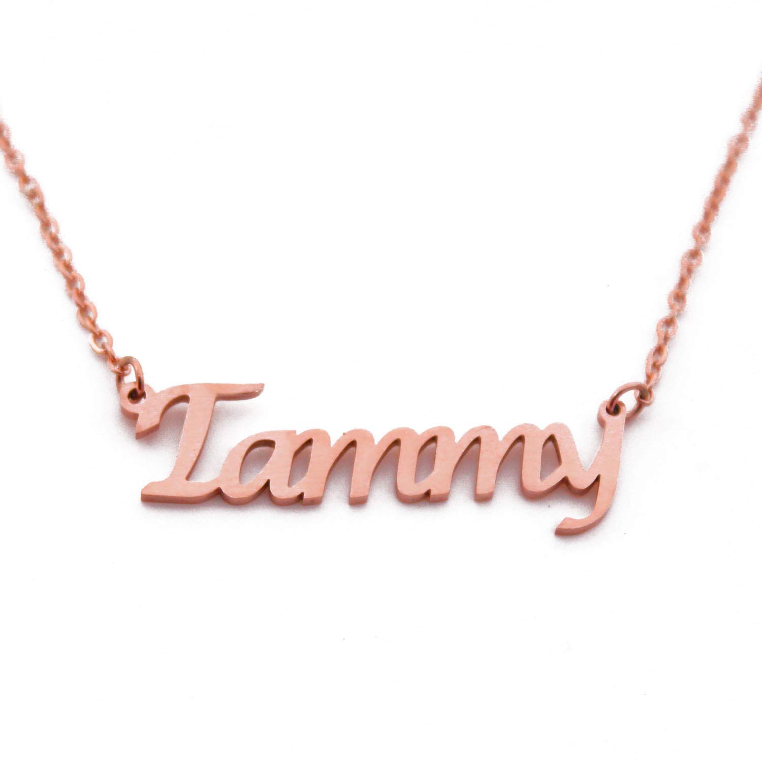 Kigu Tammy Name Necklace Personalised 18ct Rose Gold Plated, Custom Dainty Name Pendants, Jewellery for Ladies, Girlfriend, Mother, Sister, Friends Inc Bag & Box