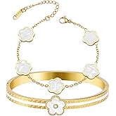 Otdwsd 2pcs Stackable Bangle Bracelets 18K Gold Plated Lucky Clover Bracelet Stainless Steel Clover Jewelry Set Fashion Birthday Gifts for Women