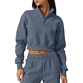 QINSEN Womens Half Zip Crop Sweatshirt High Neck Long Sleeve Pullover Cropped Top