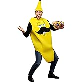 HICYOO Halloween Banana Costume Adult, One Size Bearded Banana Onesie Fruit Costume for Men Cosplay Party