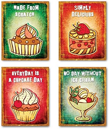 8x10 CUPCAKES &amp; SWEETS wall decor posters. Set of 4 UNFRAMED poster prints. Made in USA.