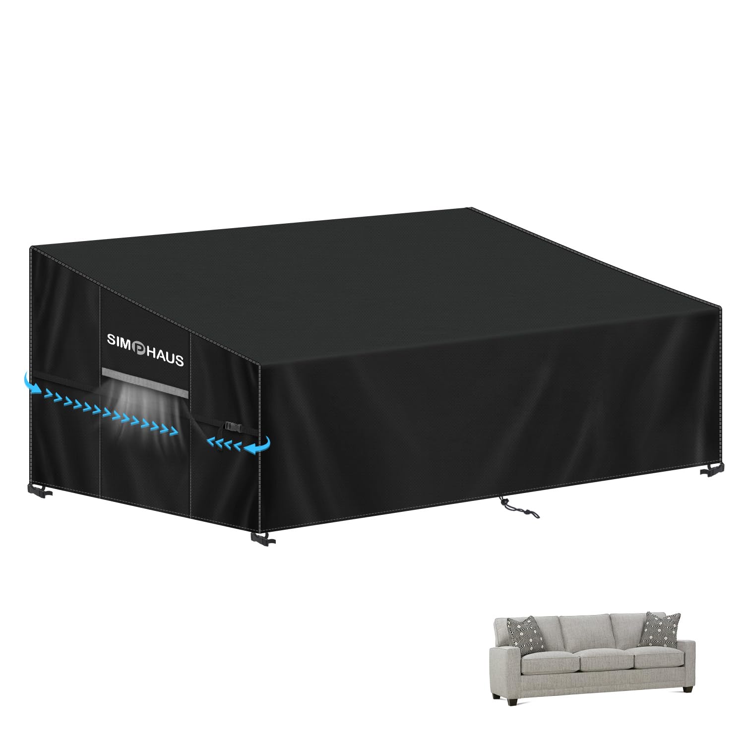 SIMPHAUS Garden Couch Covers Rattan Sofa Covers Waterproof 3 Seater Garden Bench Cover Waterproof Outdoor Furniture Lounge Sofa Cover Windproof Anti-UV 420D Oxford Fabric 205x85x81/61cm