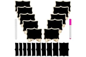 22Pcs Wood Mini Chalkboards Signs, BetterJonny 10Pcs Small Blackboard with Support Easels,10Pcs Replacement Stickers,2Pcs Wat