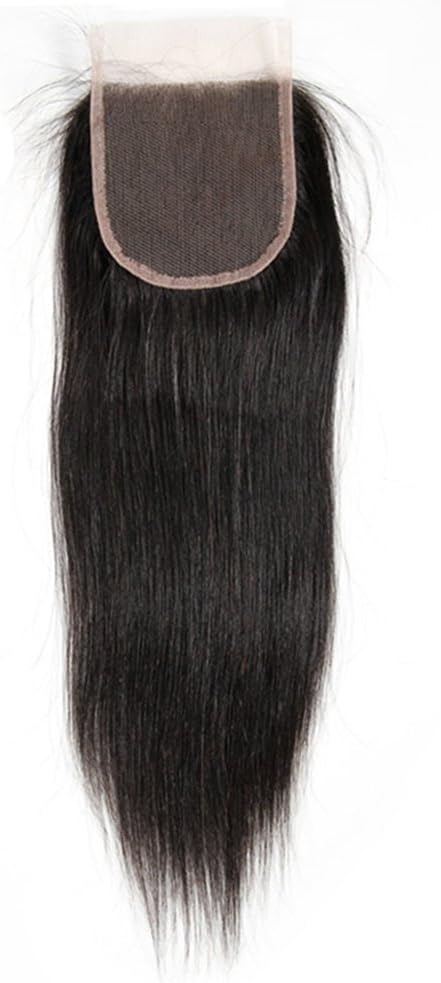 JEZZ Hair 4x4 Straight Brazilian Lace Closure Unprocessed Human Hair Top Closure Bleached Knots Natural Hairline with Baby Hair Free Part Closure (08inch) ¡