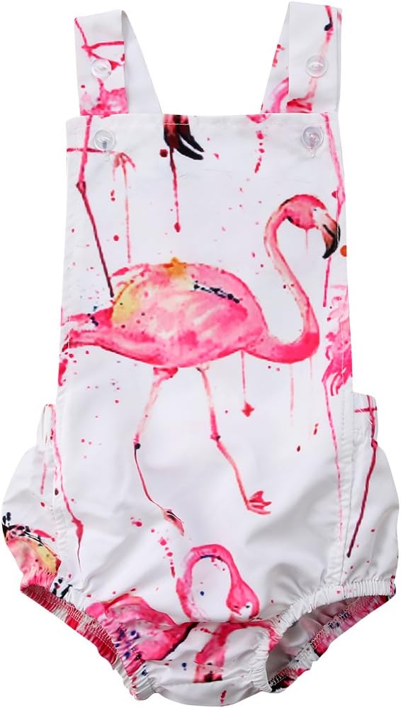 Newborn Baby Girls Cotton Flamingo Romper Bodysuit Jumpsuit Outfits Clothing