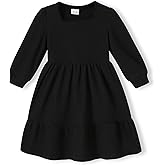 SWNONE Toddler Girl Baby Dress Square Neck Long Sleeve Solid Color Casual Fall Outfits Winter Clothes for 1-7 Years