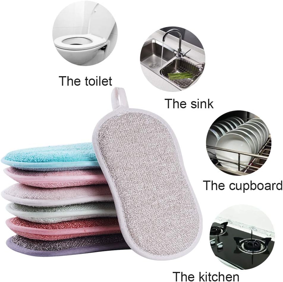 12 Pack Durable Scrub Scouring Sponge , Non-Scratch Microfiber Sponge Along with Heavy Duty Scouring Power , Effortless Cleaning of Dishes, Pots and Pans All at Once (Six Colors): Kitchen & Dining