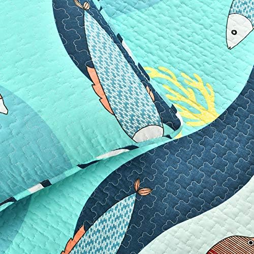 Blue ocean-themed fish quilt set made of 100% cotton, priced at $67.99 as of August 09, 2023.