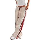 Wyeysyt Womens Wide Leg Pants Drawstring High Rise Palazzo Pants Side Striped Baggy Track Pants with Pockets