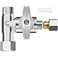 HAOCHEN Tee Stop Valve - Brass Angle Stop Add-A-Tee Valve 3/8"x3/8"x1/4",Feed Water Adapter for Refrigerator,Ice Maker,Reverse Osmosis,RO Water Filters Systems,1/4" Outlet Water Line Splitter