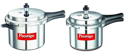Prestige Popular Aluminium Pressure Cooker Combo Set (Pressure Cooker 5 Litres + Pressure Cooker 3 Litres), 2-Pieces