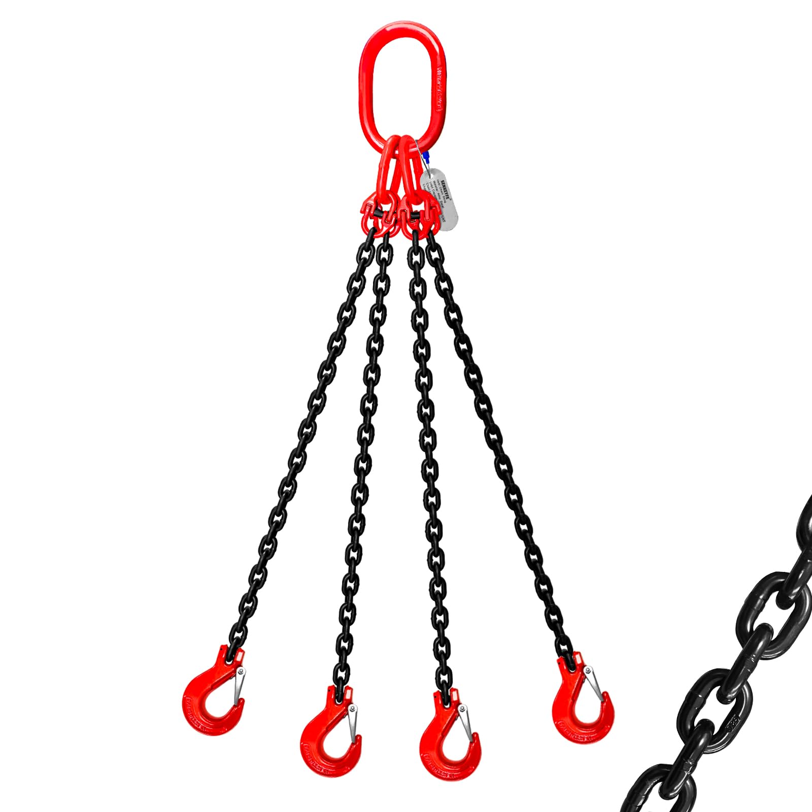 Photo 1 of SENKEYFE 3 Ton Chain Sling 1/4 Inch x 5 Ft Lifting Chains 4 Legs Industrial Grab Hooks 6600LBS Capacity Lifting Slings G80 Alloy Steel Engine Chain Hoist Lifts for Cargo Security Towing and Handling