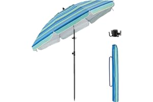 BondFree Beach Umbrellas for Sand Heavy Duty Wind, Portable Sun Shade Umbrella,7FT Sun Umbrella Beach, UPF 50+ PU Coating Beach Umbrella with hook