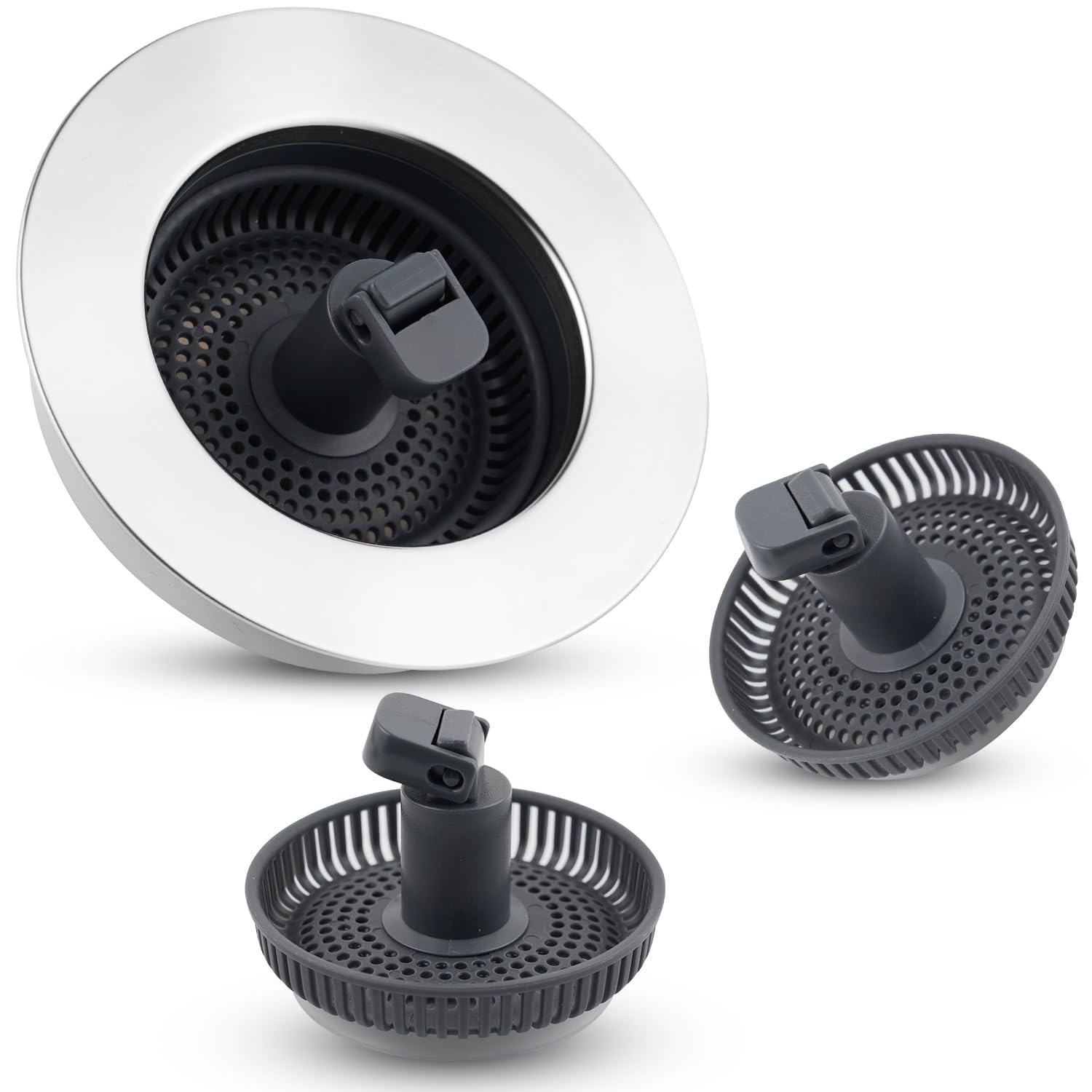 Photo 1 of Pop Up Kitchen Sink Strainer Stopper with Additional 2pcs Strainers 3-in-1 Sink Stopper Drainer for US Standard 3-1/2 inch Drain Filter, Chrome Stainless-Wraped Shell