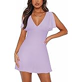 MIYIEONZ Women's Sexy Deep V-Neck Ruffle Sleeve Mini Dresses Summer Casual Bodycon Beach Cocktail Party Club Short Dress
