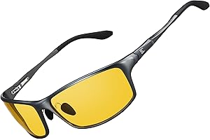 BIRCEN Night Vision Glasses for Driving: Al-Mg Metal Yellow Anti-Glare Night Glasses Reduce Eye Strain for Drivers Rain Snow