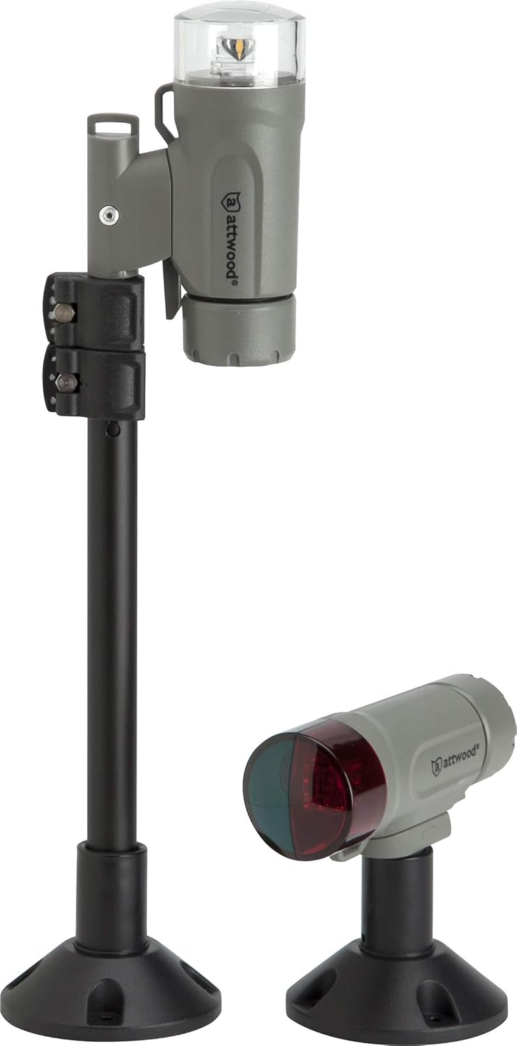 attwood 14192-7 Water-Resistant Deck Mount LED Navigation Light Kit, Marine Gray Finish