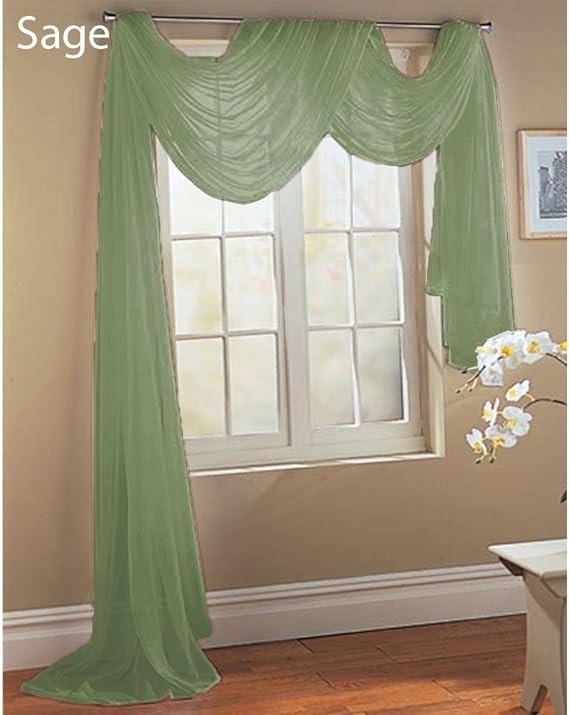 Sage Green Scarf Sheer Voile Window Treatment Curtain