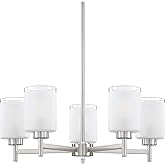 Doraimi Lighting 5 Light Chandelier Brushed Nickel Finish,Classic Style Ceiling Pendant Light Clear Frosted Glass Shade Fixtu