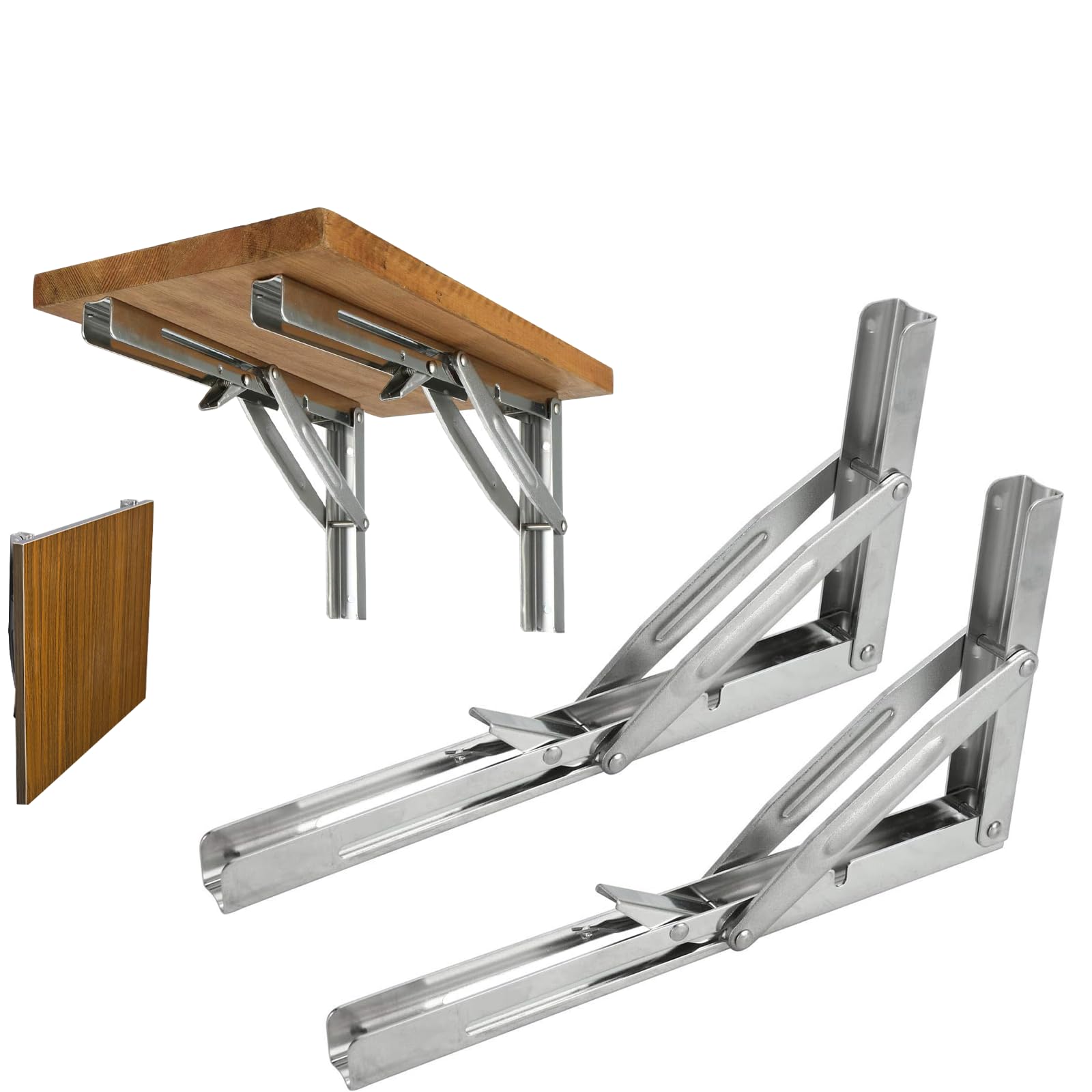 FreeTec Folding Shelf Brackets, Heavy Duty 12'' Wall Mounted Folding Shelf Stainless Steel, Triangle Bracket, for Tables, Benches and Outdoor DIY, Max. Load 550 lbs, Pack of 2