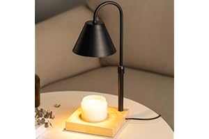 GODONLIF Black Dimmable Candle Warmer Lamp, Adjustable Height, Timer, Wooden Base, for Scented Wax with 2 Bulbs