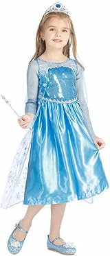Vicloon Elsa Princess Costume 3pc Dress Crown Wand Blue 6-7 Years view 7