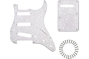 Phrilam SSS 11 Holes Strat Electric Guitar Pickguard and BackPlate Set for Fender USA/Mexican Made Standard Stratocaster Modern Style Guitar Parts,White Pearl 4ply