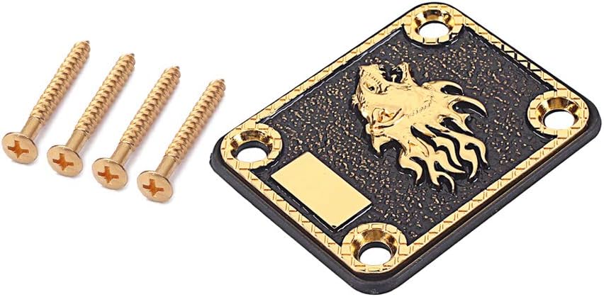Alnicov Guitar Neck Plate,Gold and Black Neck Plate Engraved Animal Head Pattern for Electric Guitar - Image 4