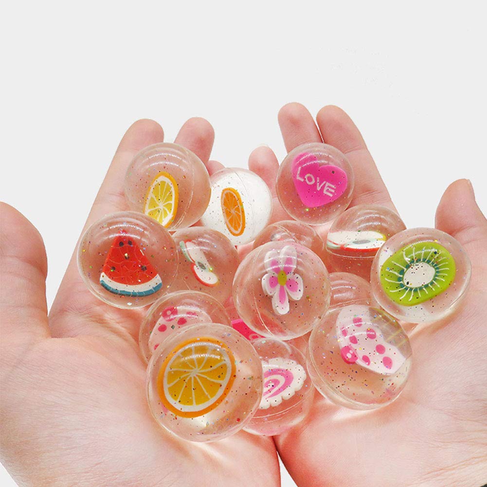 Jatidne 25 Pieces Bouncy Balls for Party Bag Fillers Kids Party Gift School Prize 30mm Diameter Clear Fruit and Flower