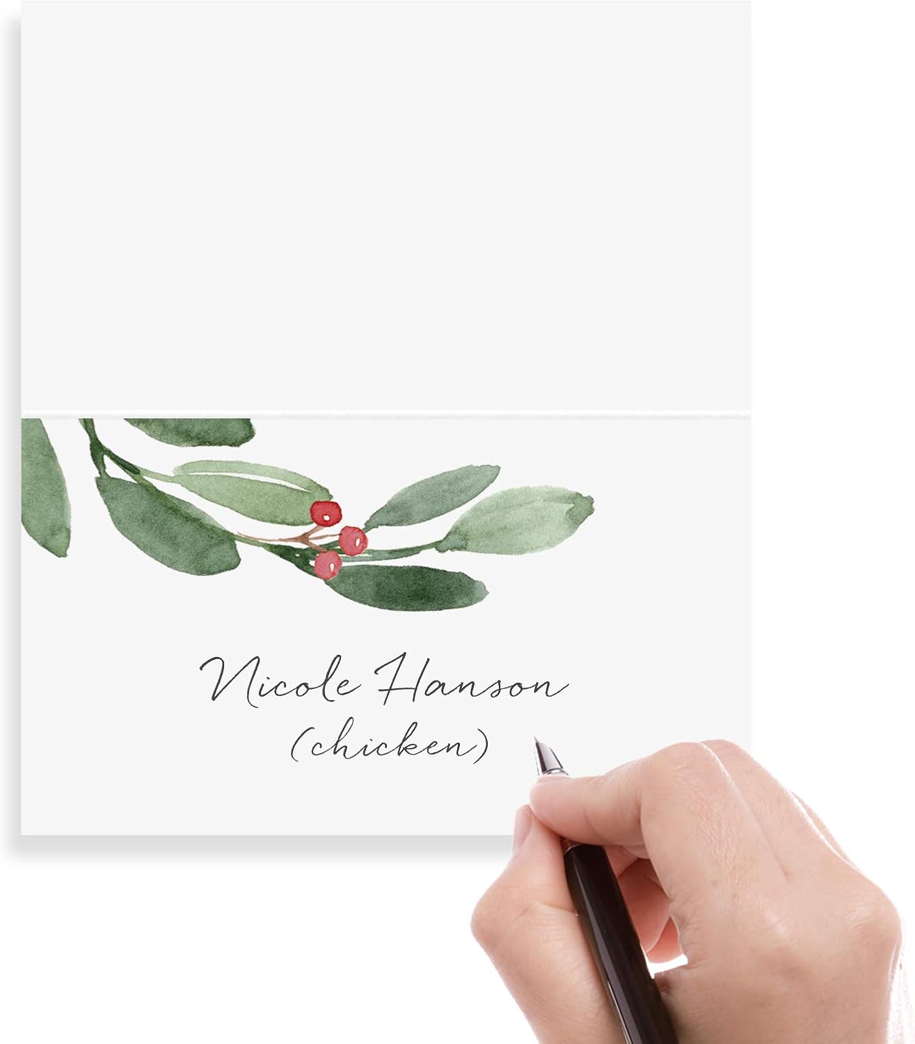 Bliss Collections Greenery Holiday Place Cards for Christmas Party, Wedding or special winter event! Seating Place Cards for Tables, Scored for Easy Folding, 50 Pack, 2 x 3.5 Inches: Kitchen & Dining