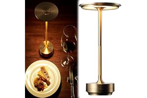 BSDDP Table Lamp, Small Wireless Rechargeable Lamps Cordless, Kitchen LED Warm Light Countertop, 3 Color Portable Modern Brass Decorative Touch Lights for Dinner, Patio, Bedroom, Living Room