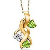 Gem Stone King 18K Yellow Gold Plated Silver Lab Grown Diamond and Green Peridot Pendant Necklace for Women | 1.44 Cttw | Gemstone April Birthstone | Heart Shape 5MM | With 18 Inch Chain