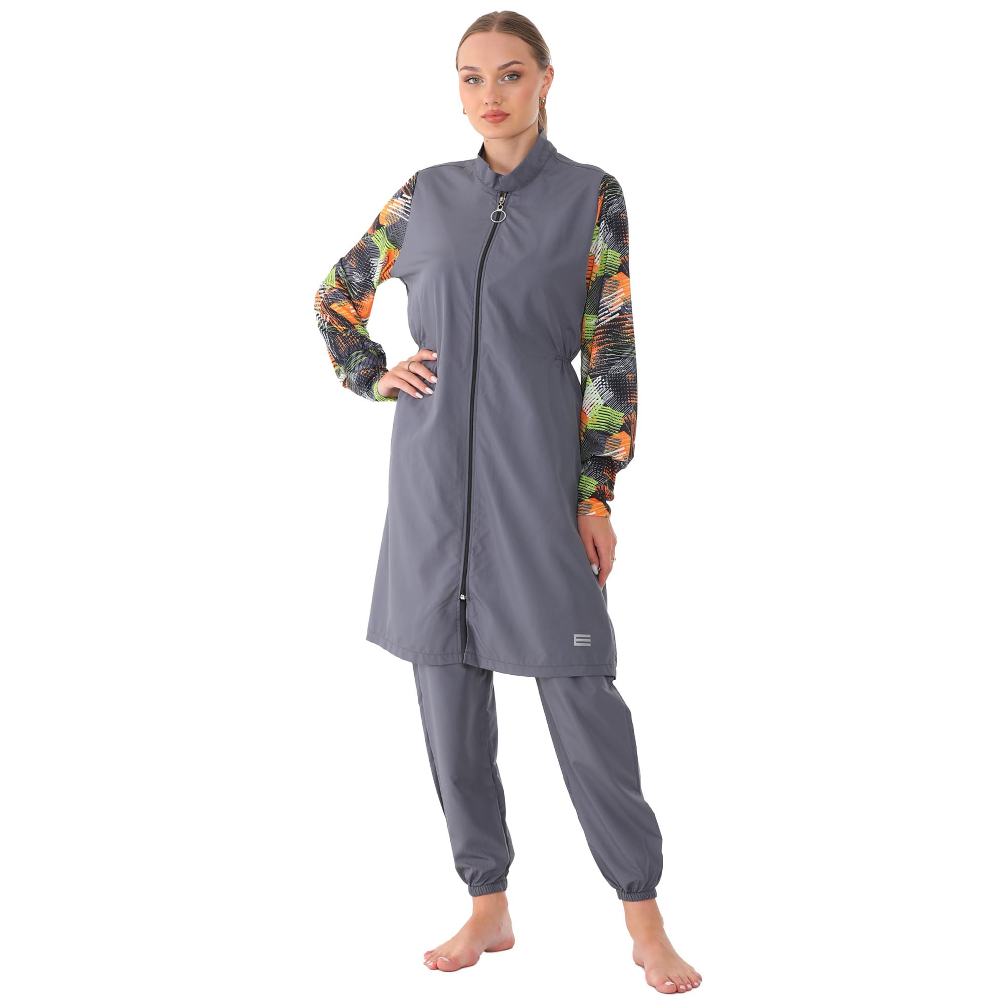 Photo 1 of eo elif okur Islamic Long Sleeve Swimsuits for Women Modest Muslim 4 PCS | Full Cover Rash Guard Burkini | Arabic Swimwear (US, Alpha, Medium, Regular, Regular, Standard, Gray II)