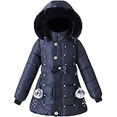 Podgina Girls Winter Dress Coats Faux Fur Hooded Fleece Jackets Waterproof Parka Outwear