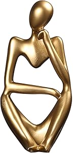 UMXOSM 9.5‘’ Thinker Statue, Gold Resin Abstract Sculpture for Home Decor Modern Figurines with Beautiful Lines, Office Desktop Bookshelf Decor Figure Craft