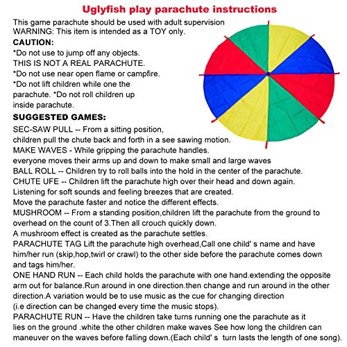 image for Uglyfish Kids Play Parachute - 6 ft Rainbow Play Parachute for Kids wi