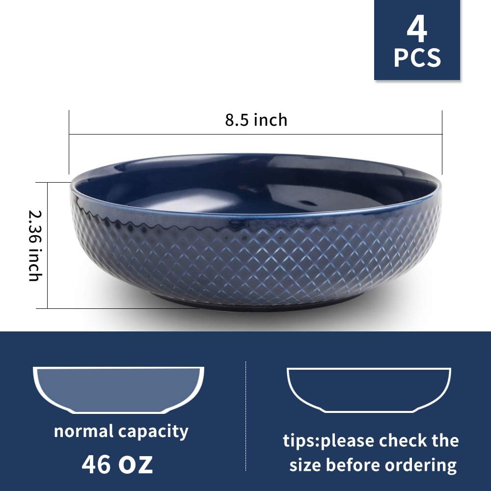 KOOV 46 OZ Pasta Bowls Set of 4, Ceramic Bowl, Large Bowl For Eating, Large Salad Bowl Set of 4, Dinner Bowls Set Microwave Safe (Aegean): Kitchen & Dining