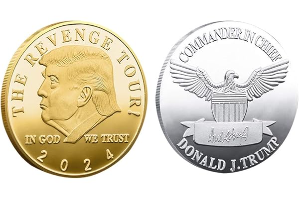 2Pcs Trump Coin 2024 Keep America Great American Eagle Commemorative Coin Collectibles Gift Gold+Silver, 1.57inchX1.57inch