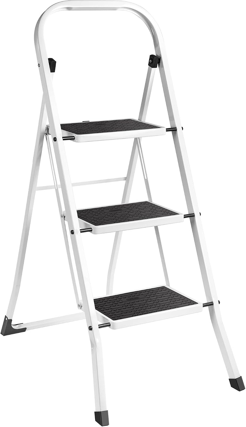 VonHaus Step Ladder – 3 Step Folding Steel Ladder 150kg Capacity