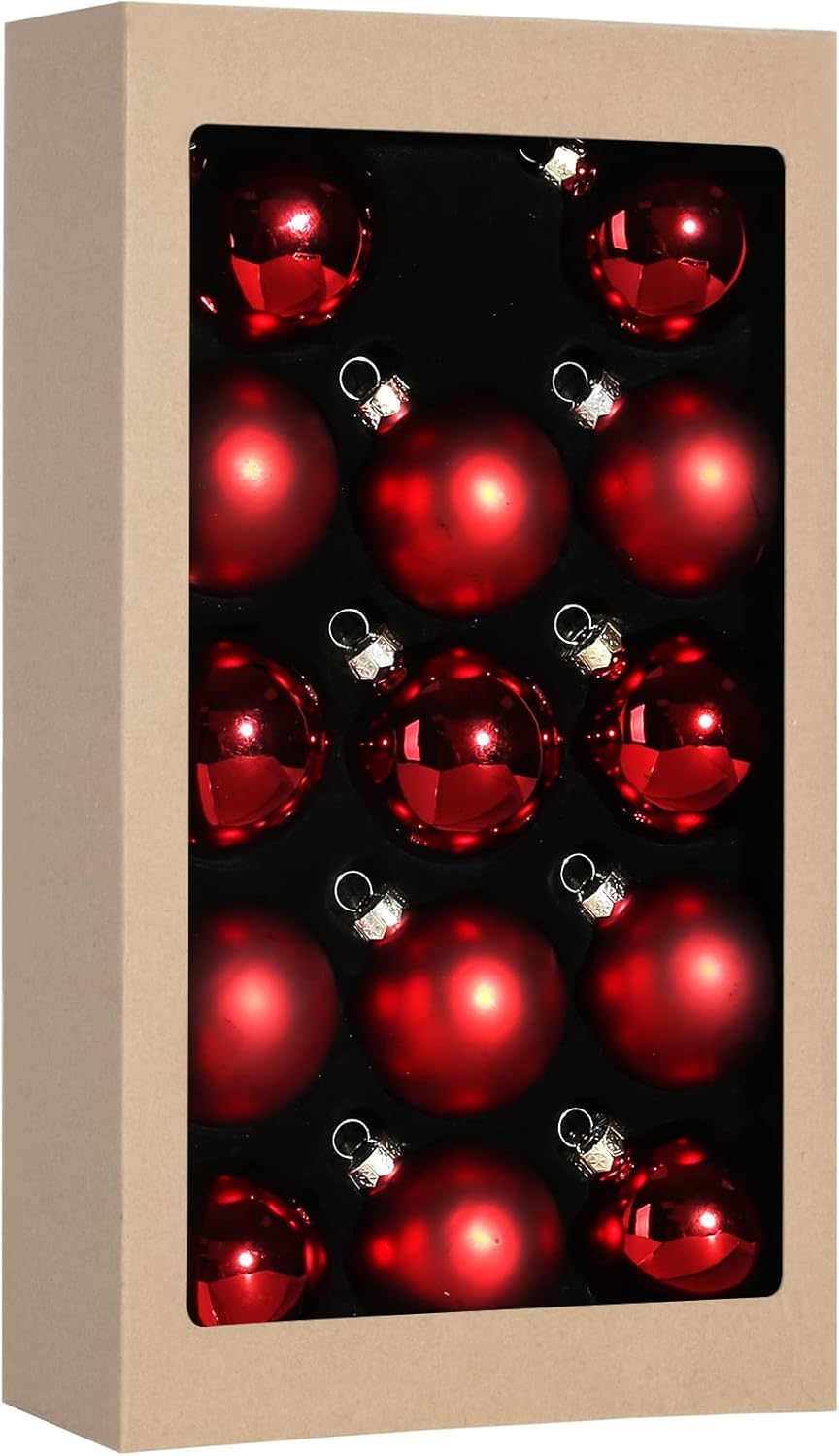 Ornaments - Suixing Christmas Glass Balls Multi Colors Included with Loop Set Festival Home Party Decors Xmas Tree Hanging Pendant 14PC 2.2In Wine Red