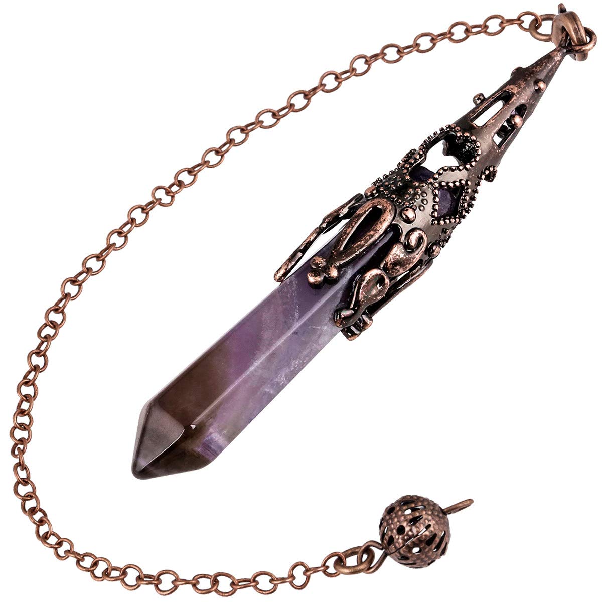 Nupuyai Vintage Amethyst Crystal Point Dowsing Pendulum for Healing Divination Scrying, Hexagonal Gemstone Pendant Pendulum with Chain