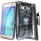 Galaxy On5 Case With TJS® Tempered Glass Screen Protector, Dual Layer Hybrid Shock Absorbing Impact Resist Rugged Kickstand Armor Case with Belt Clip Holster For Samsung Galaxy On5/G550 (Skull)